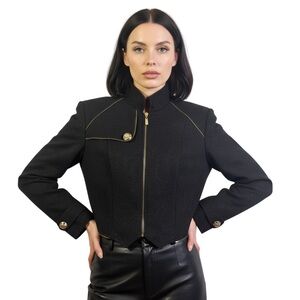 SHALA BLACK EMBOSSED ZIPPER COAT JACKET WOMAN SIZE 12